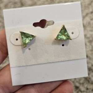 Green And Gold Triangle Stud Earrings